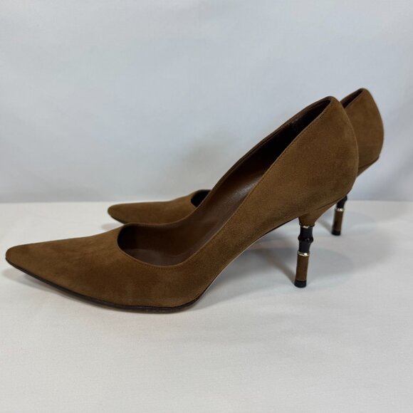 GUCCI NUTMEG BROWN PUMPS w/BAMBOO HEEL ACCENT– SIZE 8.5B - Picture 1 of 15